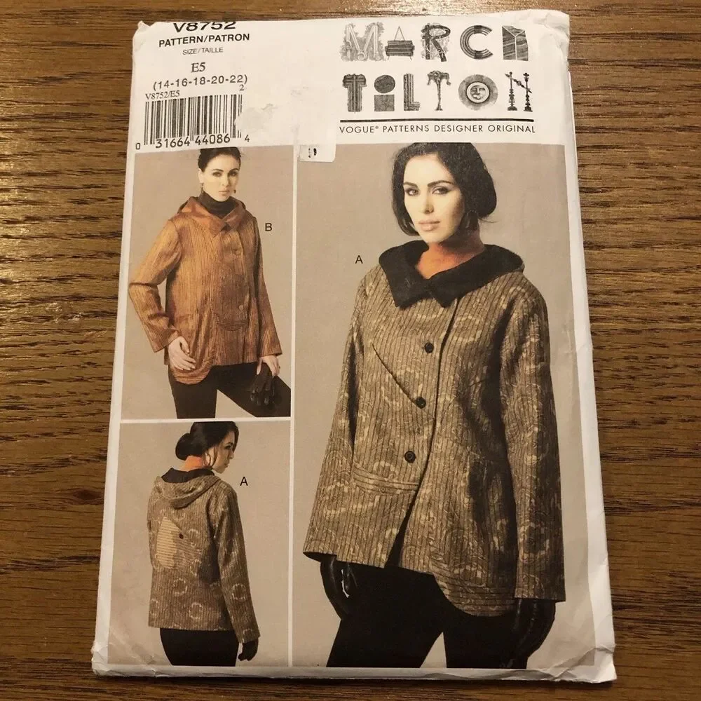 Vogue V8752 Designer Hooded Jacket Pattern Plus Size 14 - 22 March Tilton